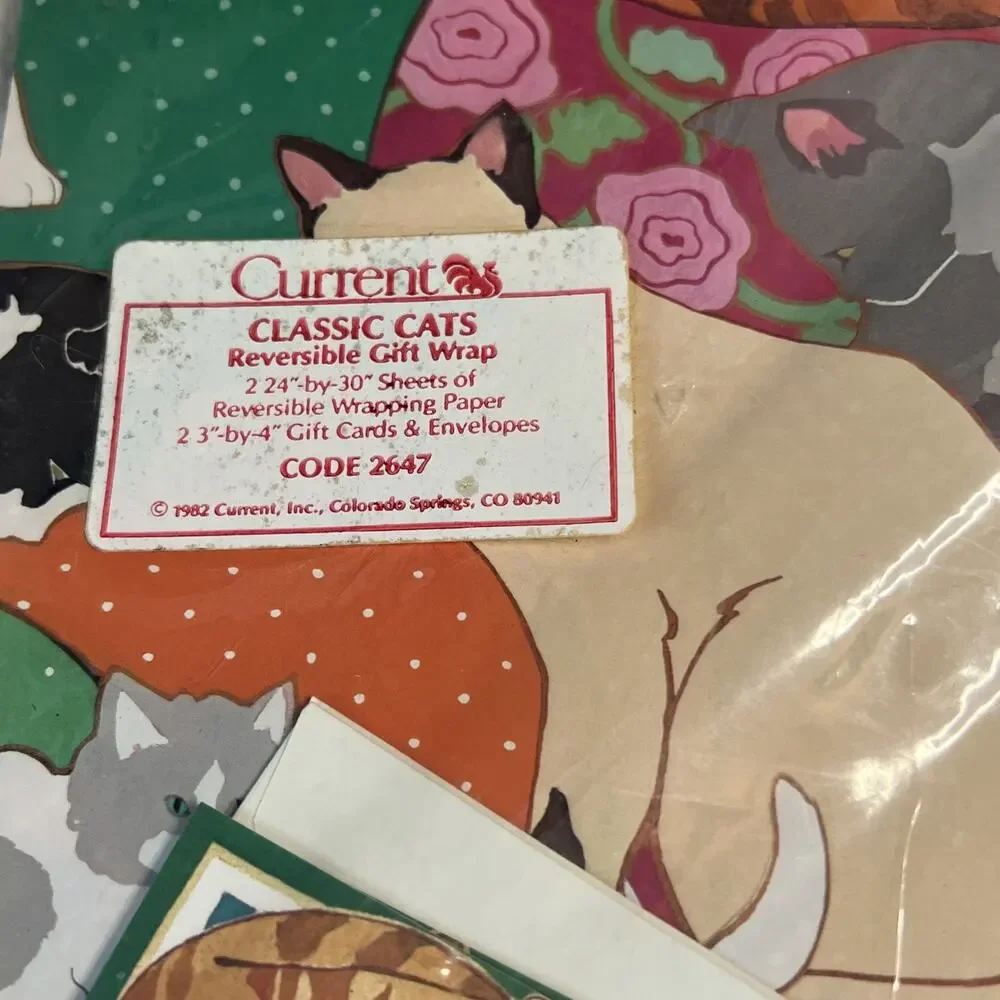 Vintage Classic Cats Current Gift Wrap Cards + Artfaire Rainbow Wrapping Paper